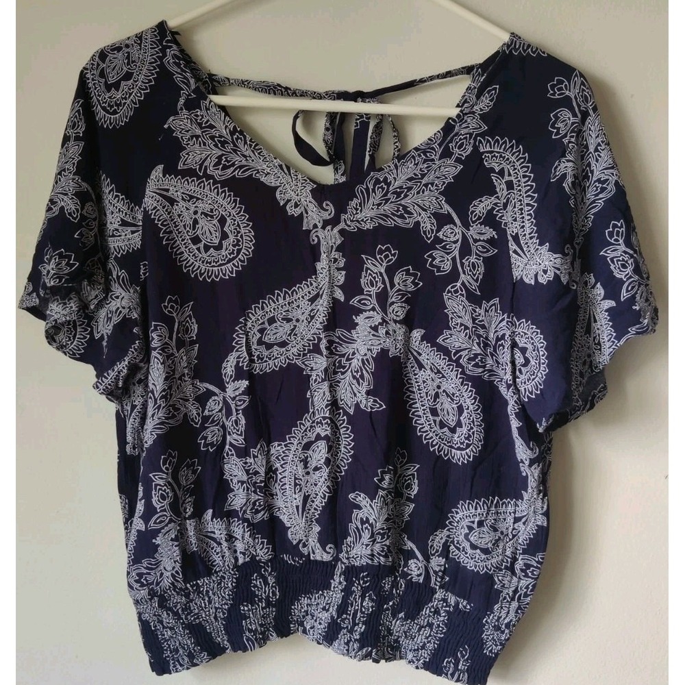 Paper Crane Women's‎ Short Sleeve Paisley Print Tie Back Elastic Waist Size M